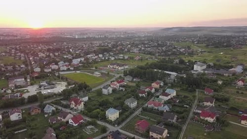 Aerial View of Rural Area in a Town with Residential Houses and Streets From Above