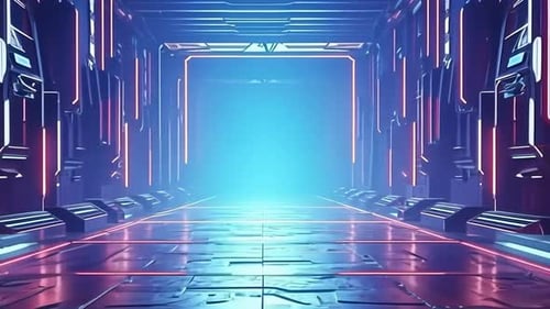 Futuristic Neon Sci-Fi Corridor Background Animation