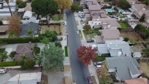 flying over modern American house aerial