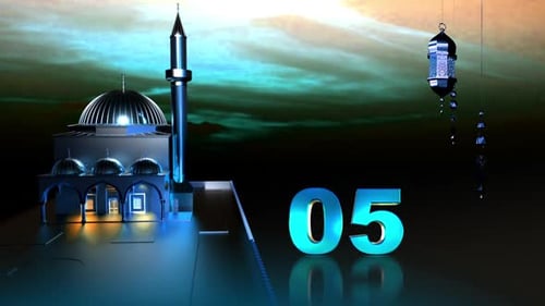 Ramadan Eid Mubarak Countdown with Animated 3D Mosque and Lantern
