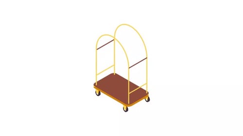 Animated Isometric Hotel Luggage Cart Icon