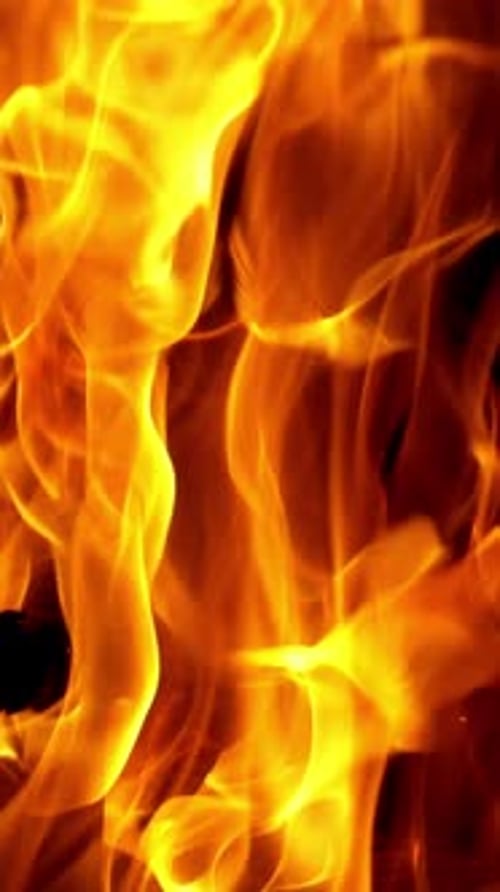 Nachts brennt ein Lagerfeuer. Feuerflamme in Zeitlupe. Konzept von Camping und aktivem Zeitvertreib.