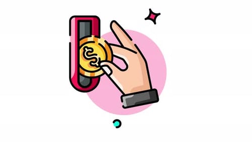Hand Inserting Coin into Slot Machine Gambling Game Design