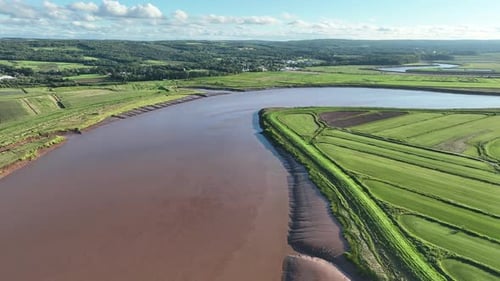 Aerial view of farmland near the Cornwallis River, Nova Scotia, Canada