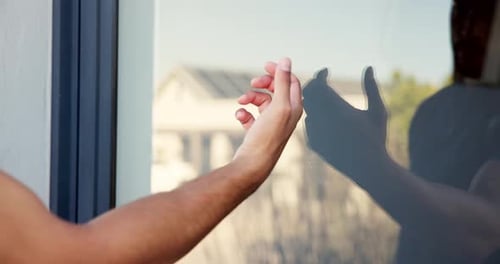 Hands, home and knock on door outdoor for entrance, delivery service and online shopping