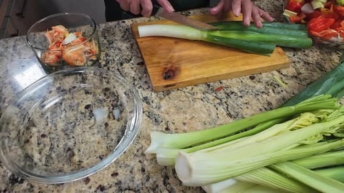 Green Onions Being Chopped in a Home Kitchen for Fresh Culinary Preparation