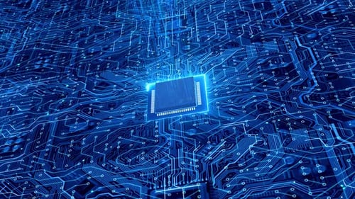 Futuristic Glowing CPU Processor on Digital Circuit Board