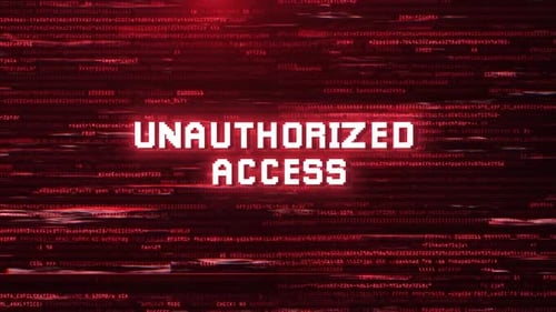Unauthorized Access Alert Warning Over Cybersecurity Glitch Error With Red Computer Code Animation