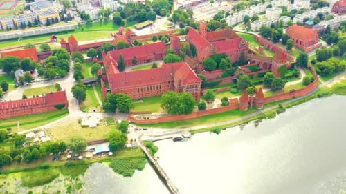 Malbork,Poland.Aerial video from drone to Medieval Malbork ( Zamek w Maborku, Ordensburg Marienburg
