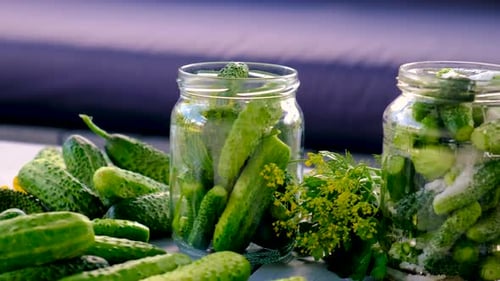 Preservation of Cucumbers in Jars Selective Focus
