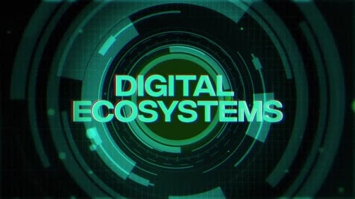 Digital Ecosystems Text On Futuristic Cyberspace Background