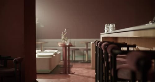 Counter with Bar Chairs in Modern Restaurant