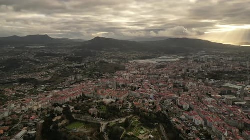 View over the city of Vigo in Galicia, Spain, with its port and container terminal in the center