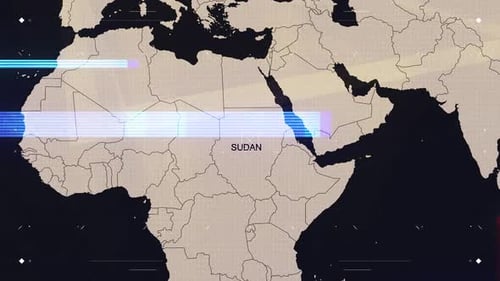 Futuristic Digital World Map with Country Highlights and Glitch Effect