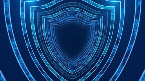 Futuristic Digital Shields Tunnel Background for Cyber Security