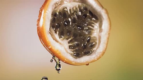 Close up Passion Fruit with Trickling Water