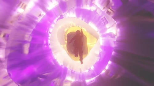 Unrecognizable Person Falling Into Violet Color Tunnel