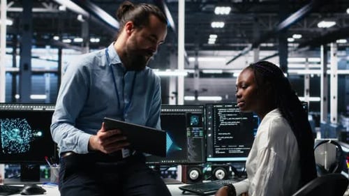 Data Center Engineering Team Collaborating on Neural Network Development