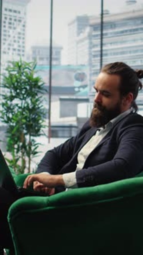 Vertical Video Hopeless Male CEO Sighing in Dissatisfaction Due to Business Crisis