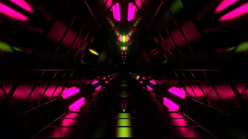 Pink And Light Green Fantasy Science Corridor With Flashing Lights Background Vj Loop I 4K