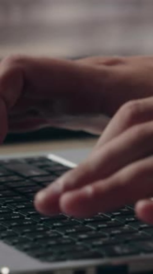 Close Up Unrecognizable Caucasian Business Man Typing on Laptop Keyboard in Office Male Hands