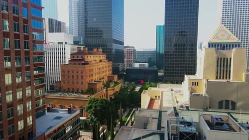 Flying over iconic alleyway in downtown Los Angeles