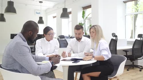 Multiethnic Business People During Meeting in Modern Office