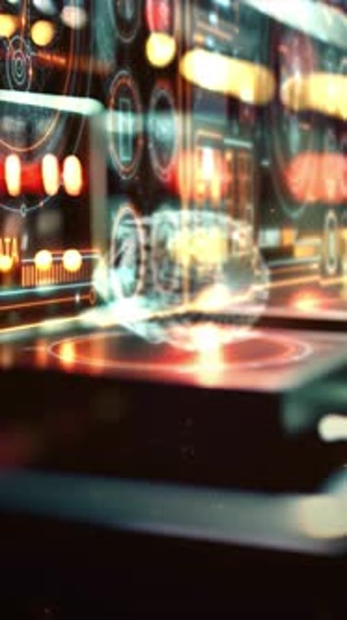 Futuristic Holographic UI Display with Animated Engine for Technology