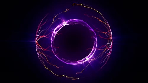 Abstract electric sphere with magnetic poles and liquid plasma flow on a shiny dark background