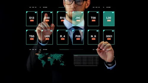 Business, Technology and Cyberspace Concept - Businessman Working with Data on Virtual