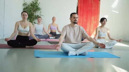 Yoga Mindfulness Meditation Group of Sporty People Doing Exercise in Studio for Class for Yoga