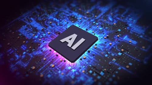 AI Processor Microchip on Digital Circuit Board Technology Background
