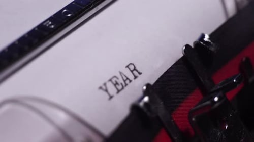 Year 1930, Typing on Blank White Paper in Vintage Typewriter, Close Up