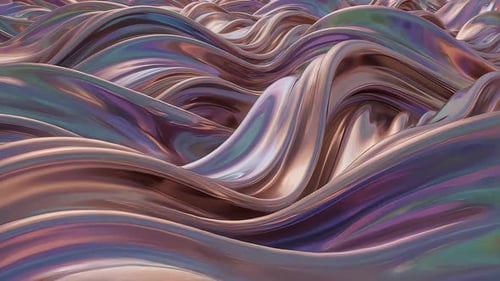 Abstract 3D Glass Wave in Motion. Refractive Pink Red Crystal Fluid Animation. Flowing, fluid