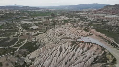 Aerial view of Goreme Valley, Cappadocia, Nevsehir, Turkey.