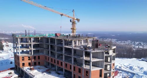 Construction of a Multistory Building Made of Brick and Concrete Slabs Aerial