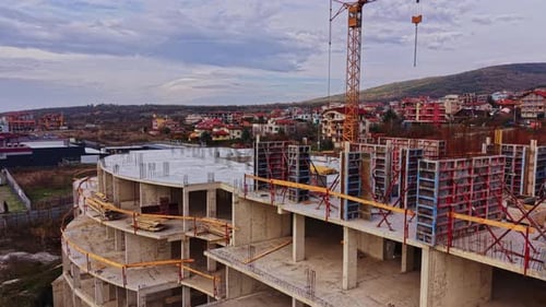 Construction site with aerial view of a building under development