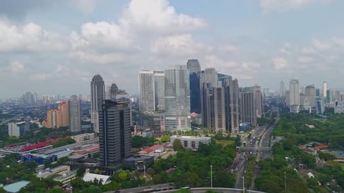 Jakarta, 01 July 2025, Aerial view Jakarta Cityscape with Skyscrapers