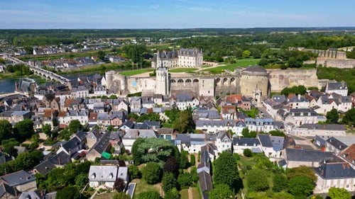 Château Royal d'Amboise, castle and town, France. Aerial drone view