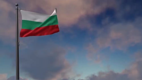Realistic Bulgaria Flag Waving in Wind Against Cloudy Sky