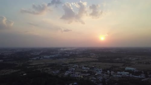 Aerial View of Landscape at Golden Sunset