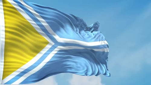 Realistic Waving Flag Against Blue Sky Background Animation