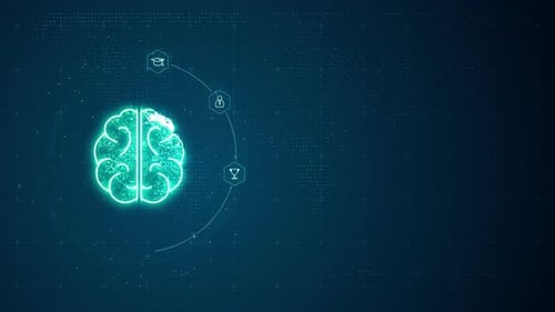 Blue digital brain LOGO and futuristic icon technology on abstract background concept