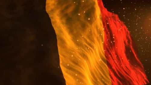Elegant Waving Belgium Flag with Golden Particles Animation