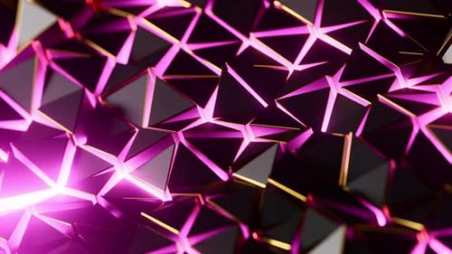 Pink Geometric Glow - Abstrakte 3D-Loop-Animation mit Neon- und Goldakzenten. 3D-Rendering