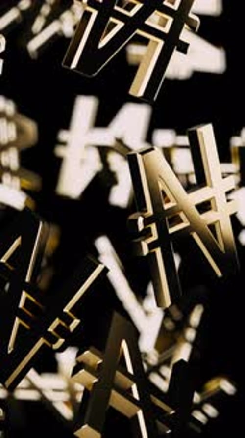 Vertical Endlessly Falling Gold Naira Symbol on a Black Background