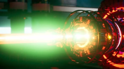 Futuristic Fusion Reactor Core with Glowing Energy Beam and Advanced Particle Accelerator