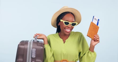 Excited Woman Ready to Travel with Passport