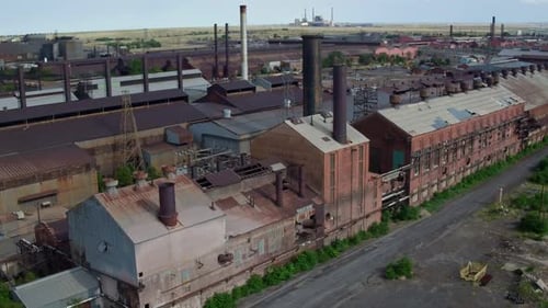 Drone view of an industrial plant in countryside of Denver