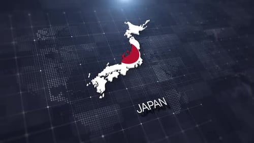 Digital Map of Japan with Flag Animation